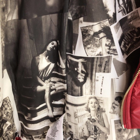 NWOT Guess Valentines Red Puffer Coat Retro Black & White Photo Lining Women XS - Picture 7 of 16